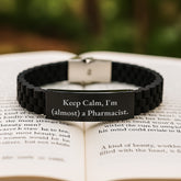 Keep Calm, I'm (almost) A Pharmacist. Pharmacist Gifts, Birthday Unique Gifts from Men to Pharmacist, Adjustable Glide lock Clasp Bracelet - Image 2